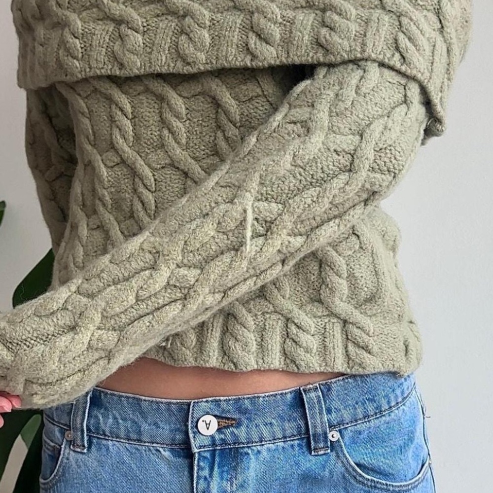 Off-Shoulder Cable Knit Sweater - image 2